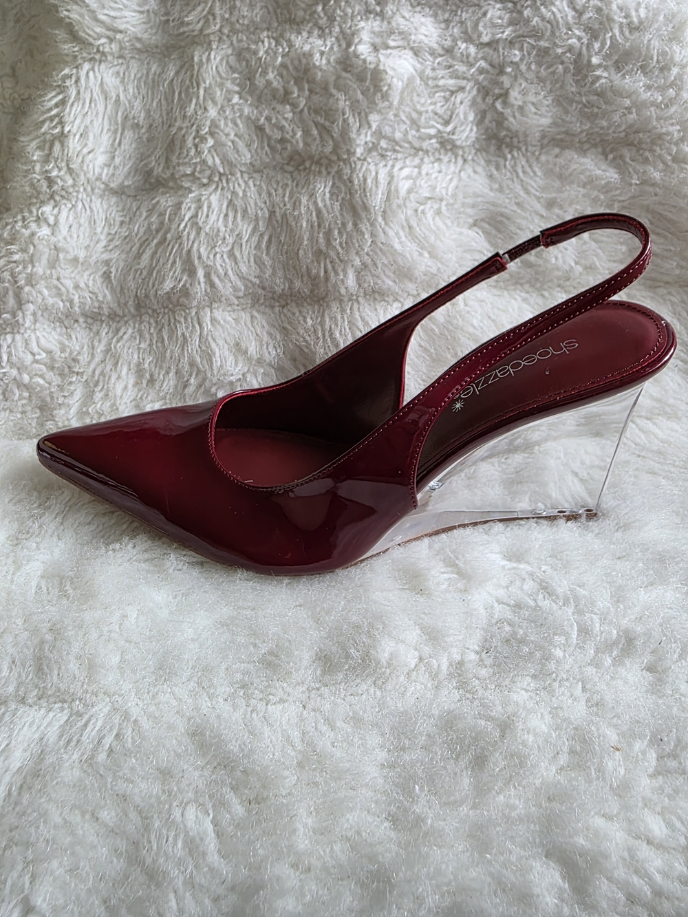 Shoe Dazzle Burgundy/blood Red Patent Slingback Wedge Heels